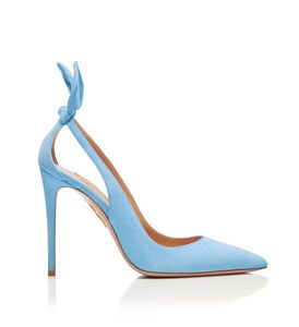 Cool Luxury Designer Sandal Femmes Pumps Aquazzura- Clif à noeud papillon en cuir en cuir pointu à orteil de coupe