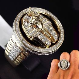 Cool Mannelijke 18 k Gold Two Tone Zwart Emaille Diamanten Ring Egyptische Koning Toetanchamon Ring Mannen Bruiloft Sieraden Maat 7-13344N