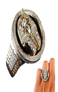 Cool mâle 18 carats or deux tons noir émail diamant bague roi égyptien Toutankhamon anneau hommes bijoux de fête de mariage taille 7134255090