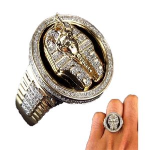 Cool Male 18K Gold Two Tone Black Email Diamond Ring Egyptische King Tutankhamun Ring Men Wedding Party Sieraden Maat 7138978162