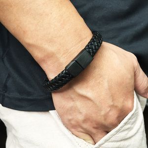 Cooler Herrenschmuck, schwarz-braunes Echtleder-Armband mit Edelstahl-Magnetschnalle