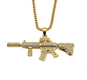 Cool Men M4 Gun Pendentif Colliers Or Argent Hip Hop Punk Rock Style Plein Strass Cristal Collier De Mode Pour 29 pouces Chain8185839