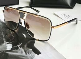 Cool Mannen Vierkante Zonnebril 2087 Gouden Borstel Zwart / Verloop Lens Mode Rijglazen Eyewear Nieuw met Doos