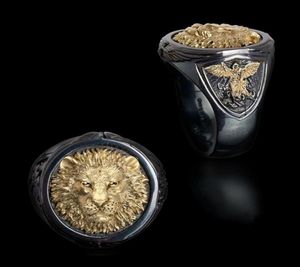 Cool Men039S 18K Geel Gold Twotone Black Gold Diamond Ring Africa Grasland Lion Ring Men Wedding Party Sieraden Maat 7 14 2846243