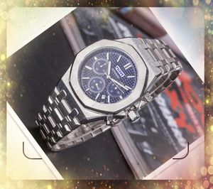 Cool Heren Volledig functionele horloges Stopwatch Hoge kwaliteit Moeilijk uitziende luxe automatische Quartz Movement Clock Dag Date Time Kalender Set Auger Racing Watch -cadeaus