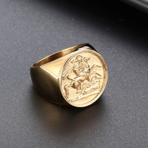 Cool Heren Paard Ring 14 Gouden Ring Gouden Kleur Rome Soldaat Ringen Mode Dierlijke Sieraden voor mannen Bague Homme