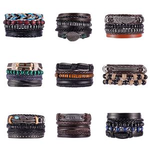 Cool Origineel Design Mens Boheemse stijl Leren Link Armband Handgemaakte Vintage Multilayer Verstelbare Armbanden