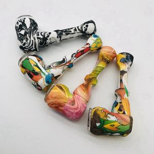 Cool Pattern Coloré Silicone Portable Style Amovible Pipes Herb Tabac Oil Rigs Verre Multihole Filtre Bol Handpipes Fumer Cigarette Main Titulaire Tube DHL