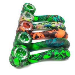 Cool patroon kleurrijke siliconen draagbare stijl pijpen kruiden tabakolie -stoffen glas multihole filterpipes roken sigarettenhouder buis