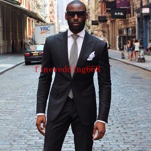 Cool Peak Revers Deux Boutons Marié Tuxedos Hommes Costumes Mariage Bal Dîner Meilleur Homme Blazer Frères Noirs Mariage (Veste + Cravate + Ceinture + Pantalon)