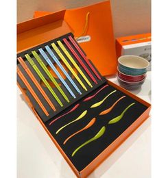Baguettes arc-en-ciel Cool, boîte-cadeau de Table à manger en céramique, ensemble de vaisselle coloré et sain
