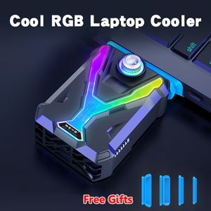 Refroidisseur de jeu à lumière RGB, tapis de refroidissement pour ordinateur portable de 12 à 21 pouces, échappement silencieux, vitesse du vent réglable à 3600 tr/min