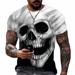 Cool Skull Print T-shirt Tendencia de los hombres Patrón 3D Manga corta Persalized Horror Style Street Apparel Top de cuello redondo para hombres grandes N0UR #