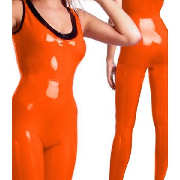 Bodys sans manches cool Latex Lé votretex sexy orange et combinaison noire Suit en caoutchouc Collants 0,45 mm Cosplay, mascarade