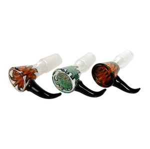 Cool Roken Kleurrijke Ox Hoorn Handgemaakte 14mm 18mm Mannelijke Interface Joint Dikke Glazen Kruid Tobacco Oil Rigs Pruik Wag Waterpipe Hookah Bong Funnel Bowl DHL