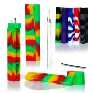 Cool Fumer Coloré Silicone Boîte Kit Herbe Sèche Tabac Oil Rigs Filtre Verre Catcher Taster Bat One Hitter Dabber Cuillère Ongles Portables Astuce Straw Stash Case DHL