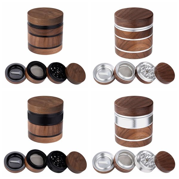 Cool Smoking Madera natural Madera Aluminio Portátil 63MM Hierba seca Tabaco Moler Especias Miller Grinder Trituradora Moler Picado Mano Muller Titular de cigarrillos