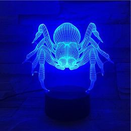 Cool Spider ilusión 3D luz nocturna 7 colores Interruptor táctil LED lámpara de escritorio de mesa regalo # R42