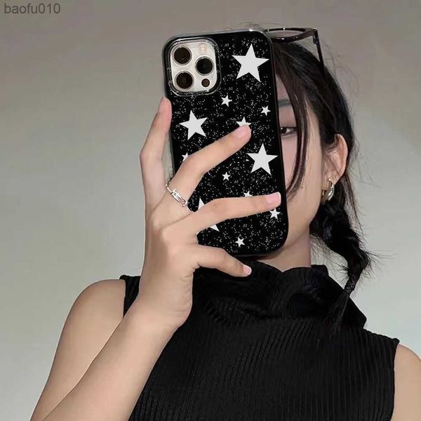 Cool Stars Brillant Noir Élégant Téléphone Cas Pour iPhone 14 13 Pro Max 11 12 Mini XR XS Max X 7 8 Plus SE Y2K Antichoc Couverture Souple L230619