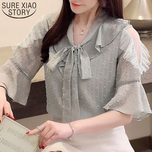 Cool Summer Bow Collar Chiffon Shirts Flare Mouw Plus Size Blouse Dames Top en Blosues 3414 50 210417