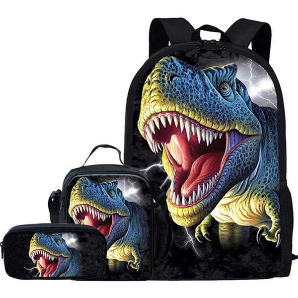 Cool T-Rex Dinosaur 3D Sacs d'école Set Bookbags pour adolescents Boys Book Bag 3pcs Sac à dos pour enfants primaires avec boîte à lunch Sacs à crayons X0529