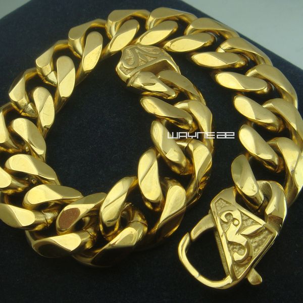 Cool Top Quality Gold Plated Mens Acero inoxidable Curb Bracelet Bangle B154