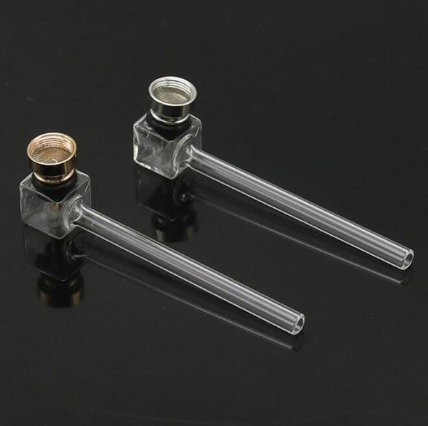 COOL Transparente Pyrex Glass Bong Pipas para fumar Hermoso diseño innovador Filtro portátil Malla metálica