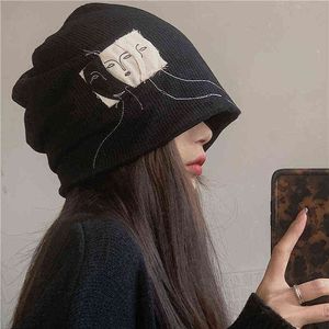 Cool Trend Beanie Dames Winter Hoed Herfst 2021 Dikke Skullies Mutsen Cap Nieuwigheid Applique Slouchy Hoeden Zwarte Muts Hip Hop Y21111