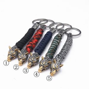 Porte-clés pendentif tête de loup de Style Viking, tricoté à la main, cadeau pour hommes