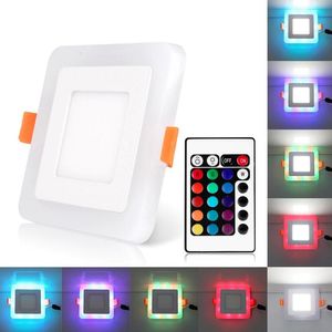 Panel de luz LED empotrable RGB, blanco frío, regulable, empotrado, cuadrado redondo, 6W, 9W, 18W, 24W, con mando a distancia