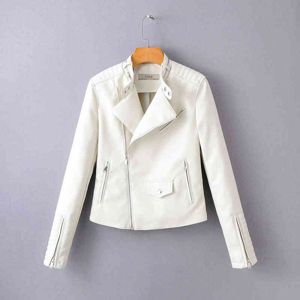 Cool Women Faux Chaquetas de cuero Primavera Blanco Moda Casual Mujer Abrigo Streetwear Ladies Chaqueta Bolsillo Chicas Abrigos 210427