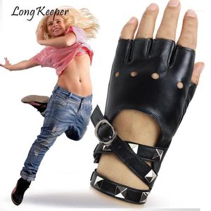 Cool Dames PU Leer Half Vinger Handschoenen Sexy Disco Dansen Rock-and-Roll Fingerless Lady Punk Party Show Black Mittens1