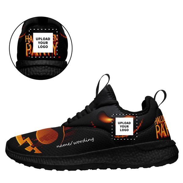 Coolcustomize moda personalizada Halloween calabaza murciélago fantasma cráneo peso ligero con cordones zapatillas de deporte portátiles diseño propio logotipo zapatos de pareja zapatos para correr únicos