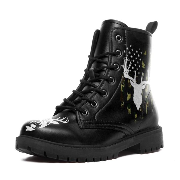 Coolcustomize bottes de marche de neige d'hiver à la mode personnalisées pour femmes et hommes bottes de combat de randonnée en cuir noir à lacets bottes américaines imprimées classiques unisexes
