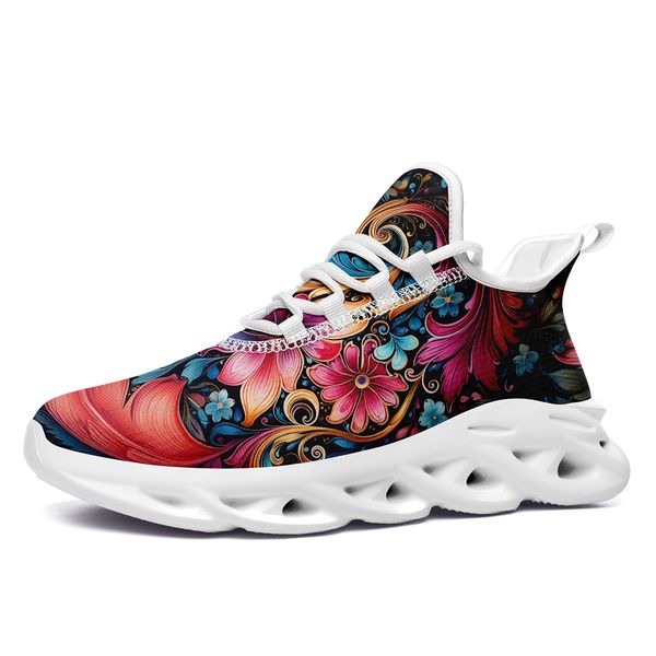 Coolcustomize flor personalizada pata de tigre cráneo paisley haz mágico malla ligera parte superior pareja zapatilla de deporte imprimir diseño propio logotipo nombre moda única pareja zapatos deportivos