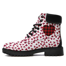 Coolcustomize Bottine de Saint-Valentin coeur rouge personnalisée pour son dessus en cuir imperméable à l'eau imprimé nom numéro libellé couple chaussons chaussures amoureux