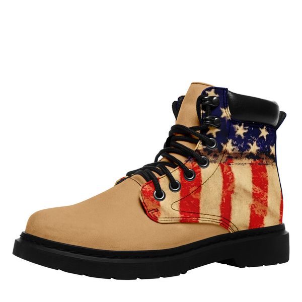 Coolcustomize personnalisé USA drapeau américain patriotique à lacets bottines confortables imprimer nom numéro libellé logo à la mode hiver plate-forme marche bottes courtes