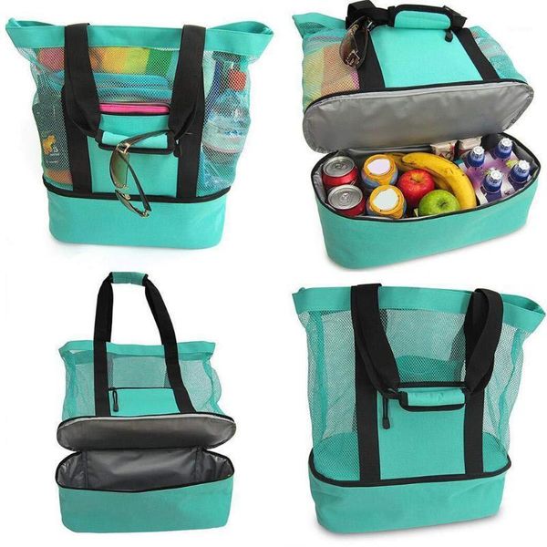 Bolsa de Picnic más fresca, bolsas de almacenamiento impermeables de malla con asas para acampar al aire libre, viajes, refrigeración de playa