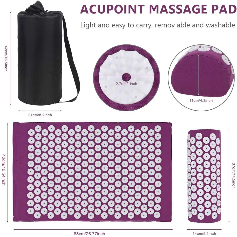 Coolfit acupresión estera de masaje y juego de almohadas cojines de acupuntura de yoga aplicador Kuznetsov alivia hacia atrás, cuello