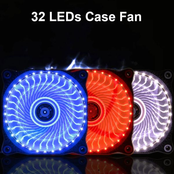 Refroidissement 120 mm Ultra Silent 32 LEDS ÉTAUCHE VAN FAN CHARMER CHEFFIRAGE CHARMER POUR L'ORDINAGE PC AVEC RÉSÉLAQUE ANTIVIBRATION, FAN 12 CM PAR 12V DC 3P