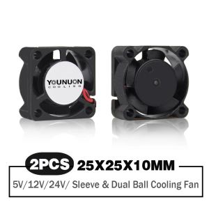 Refroidissement 2 pièces Double boule 2510 25 mm 25x25x10mm Carte graphique Ventilateur de refroidissement 5V 12V 24V M.2 SSD Fan avec 2 broches