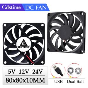 Koeling 2 stks Gdstime 80mm Fan DC 5V 12V 24V Fan 80x10mm 2pin 3pin USB PC Borstelloze koelventilator 8 cm 8010 Laptop CPU Cooler Fan