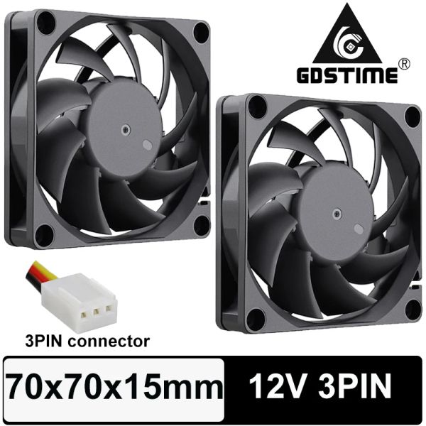 Enfriamiento 2pcs gdstime dc 12v 3pin 70 mm x 15 mm 7015 7cm Ventilador axial de enfriamiento 70*70*15 mm CPU CPU PC Cepille sin escaparate Ventilador de enfriamiento