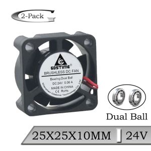 Enfriamiento de 2 piezas GDSTime DC 24V 25 mm Rodamiento de bolas 2pin Ventilador de refrigerador 25x25x10 mm 2510 Ventilador de enfriamiento sin escobillas