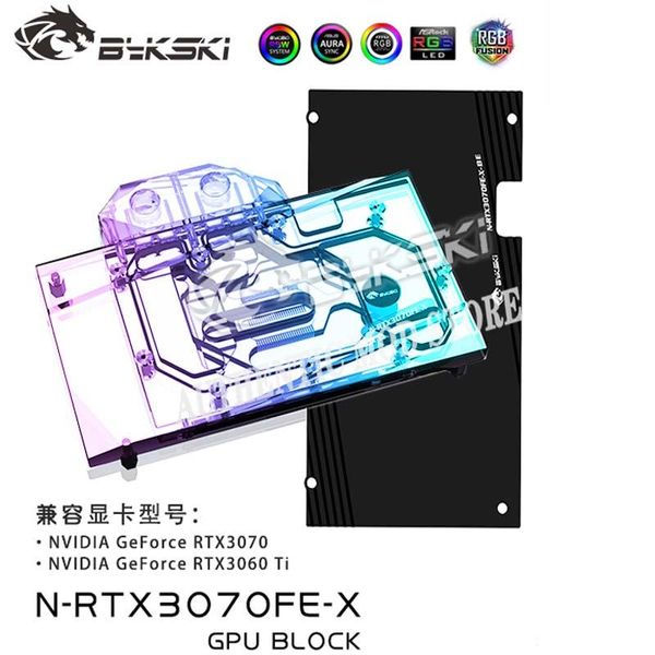 Enfriamiento BYKSKI NRTX3070FEX 3070 Bloque de agua de GPU para NVIDIA Fundadores RTX 3070 3060TI Tarjeta de video GPU Cooler VGA Radiator Argb Sync