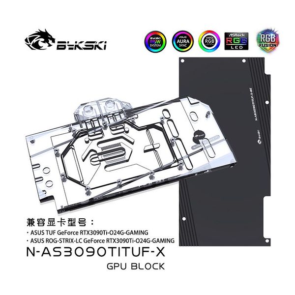 Enfriamiento Bykski Water Copper Block Uso para ASUS TUF / ROG STRIXLC RTX3090TI GPU GPU Tarjeta / Radiador RGB Light Sync NAS3090TitUfX