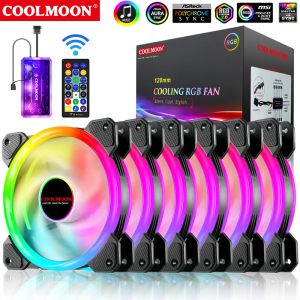 Koeling Coolmoon 120 mm RGB koelventilator Mute PC Computer Case Gamer Cabine Cooler met IR Remote HeatSink Radiator Ventilador Aura Sync