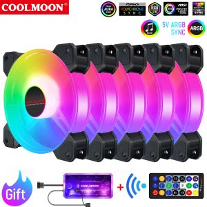 Koeling coolmoon Computer Case Koelventilator Snelheid Stel de mute PC CPU -koeler gamerkast af afkoeling argb met IR externe 12 cm RGB koellopend