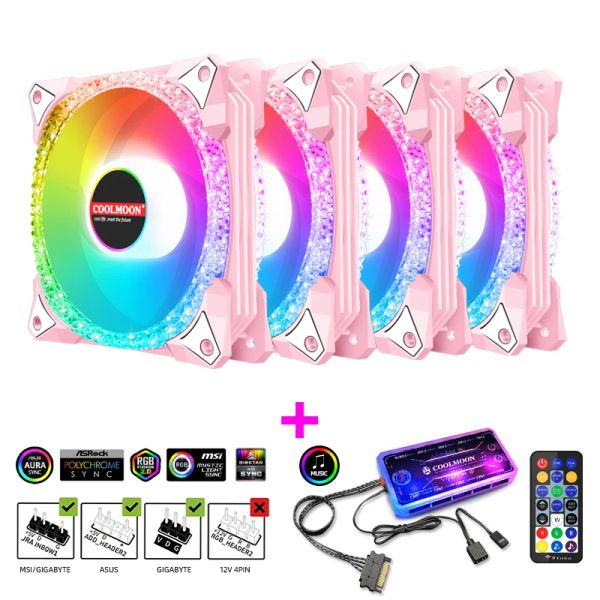 Refroidissement Coolmoon RGB ventilateur 120 mm 4kit PC CASE SUPPORT AURA SYNC AVEC IR RÉTOCKET CHAPELLE CORTA