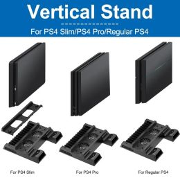 Purente de ventilador de enfriamiento para PS4/PS4 Slim/PS4 Pro Console Vertical Stand Cofryer con cargador de doble controlador para accesorios de refrigerador PS4